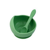 Bowl with suction cup and silicone spoon, Pale Green, Oaki