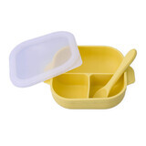 Assiette compartimentée avec ventouse et cuillère en silicone, jaune pâle, Oaki