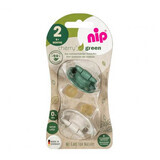 Set de 2 sucettes avec tétine en latex naturel Cherry Green Boy, 6+ mois, Nip