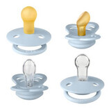 Set 2 ciucci in lattice + 2 ciucci in silicone Collezione Try-it, 0 mesi+, Baby Blue, 4 pezzi, Bavaglini