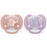 Succhietti Philips Avent Ultra Soft, 0-6 mesi, 2 pezzi, Rosa e Viola con motivo, SCF091/09, Philips