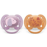 Philips Avent Ultra Zachte Fopspenen, 6-18 maanden, 2 stuks, Blauw en Grijs met Tekening, SCF091/18, Philips