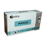 Manusi de examinare din latex, pudrate, Marimea M, 100 buc, Medica