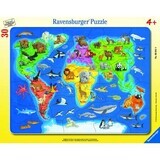 Puzzle World map with animals, 30 pieces, Ravensburger