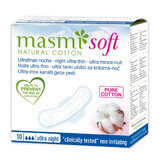 Masmi Soft Ultra Night, ultradun maandverband van biologisch katoen, met vleugels, voor de nacht, 10 stuks