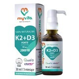 MyVita K2 + D3 Forte, vitamine K 100 µg + vitamine D 2000 IE, druppels, 30 ml