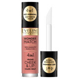 Eveline Cosmetics Wonder Match Velour Cheek&amp;Lip, fard e rossetto liquido, n. 01, 4,5 ml