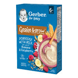 Gerber Grain &amp; Grow Hafer- und Weizenbrei, Banane, Himbeere, Milch, ohne Zuckerzusatz, ab 6 Monaten, 200 g