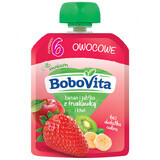 BoboVita Mousse in een tube, banaan en appel met aardbei en kiwi, na 6 maanden, 80 g