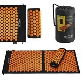 4Fizjo Akupressurmatte, große Akupressurmatte mit Kissen, 110 cm x 42 cm, schwarz und orange