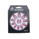 Set of 12 Gradient False Nails with Glitter, Janelove, Rose