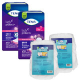 Tena Lady Set, serviettes hygiéniques urologiques, Normal Night, 2 x 10 pcs + ProSkin Pants Normal Absorbent Panties, taille M et L, 2 échantillons