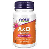 Now Foods A&D, vitamine A 10 000 IU + vitamine D 400 IU, 100 capsules