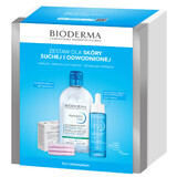 Set Bioderma Hydrabio, Hyalu+, serum, 30 ml + H2O, micellar liquid, 500 ml + glov, cosmetic pads, 3 pieces