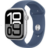 Apple Watch Series 10 GPS 42mm Carcasa de aluminio plateada con correa deportiva vaquera - M/L