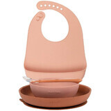 Nattou Silicone Dining Set with bib pink 4 pcs