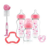 Anti-Colicle fles met brede hals en accessoires pakket Opties+, Roze, Dr. Browns