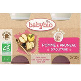 Piure Bio din mere si prune uscate, +4 luni, 2x 130g, BabyBio