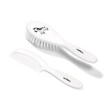 Ensemble brosse et peigne pour cheveux souples, Babyono blanc