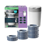 Cesta Pañales + 6 Recambios Sangenic Twist and Click Reciclable, Blanco con Gris, Tommee Tippee