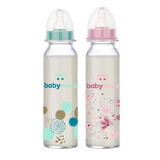 Biberon din sticla decorat, 0-24 luni, 240 ml, BabyNova