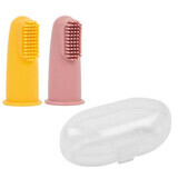 Set di 2 ditali in silicone e custodia protettiva, 6 mesi+, giallo e rosa, Nattou