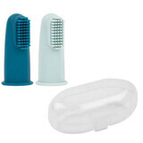 Set 2 degetare din silicon si cutie de protectie, 6luni+, albastru si bleu, Nattou