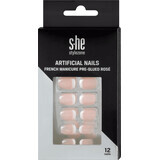 S-he colour&style Ongles artificiels rose français avec colle appliquée, 1 Set