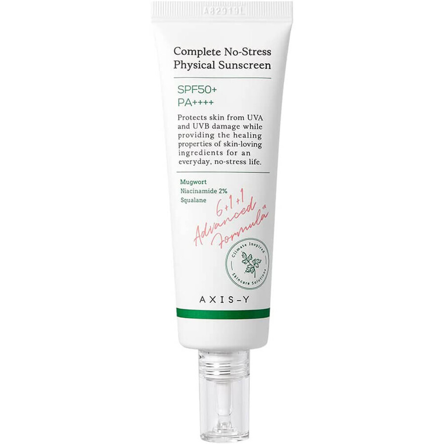 Crème solaire physique complète sans stress - Crème pour le visage avec écran solaire minéral SPF50+ et 2% de niacinamide, AXIS-Y, 50 ml