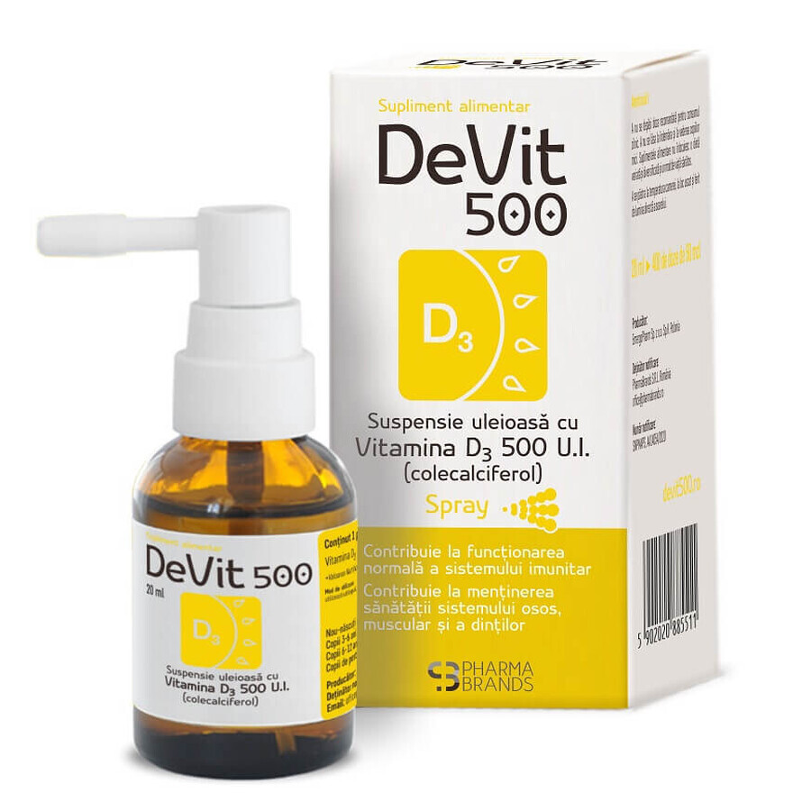 DeVit 500 Ölige Suspension mit Vitamin D3 500 I.E. SPRAY, 20 ml, Pharma Brands