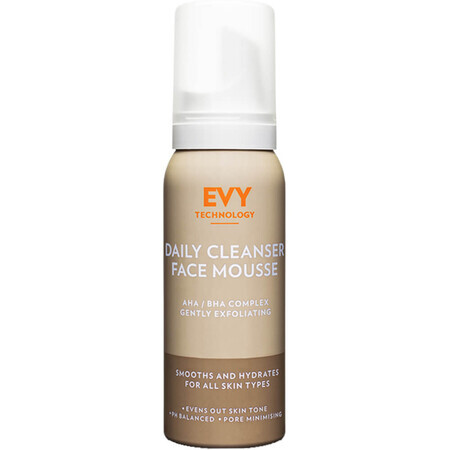 Daily Cleanser Face Mousse - Schiuma detergente esfoliante con complesso AHA/BHA e tecnologia Sebustop, EVY TECHNOLOGY, 100 ml