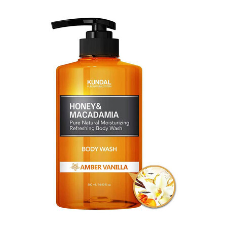 Natural moisturizing shower gel with honey and macadamia, Amber Vanilla, Kundal, 500 ml