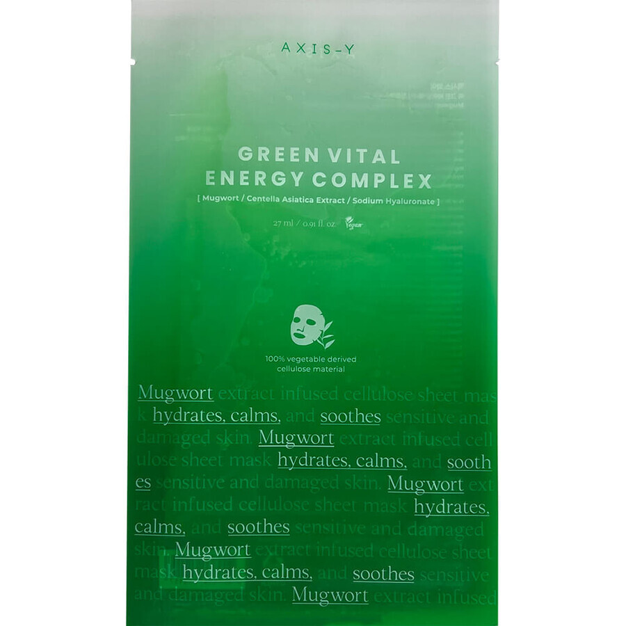 Artemisia Green Vital Energy Maschera in tessuto completa - Maschera viso idratante con effetto calmante, AXIS-Y, 27ml