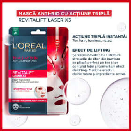 Loreal Drievoudig Actie Anti-Rimpel Serum Masker, 28g, 1 pk