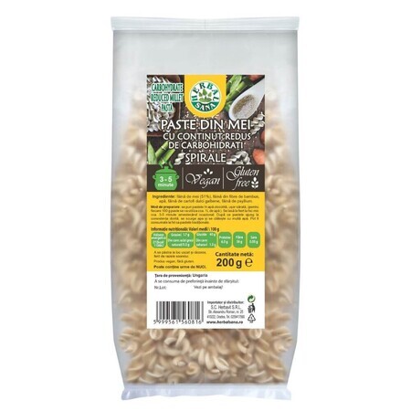 Pasta di miglio a basso contenuto di carboidrati, spirali, 200 g, Herbal Sana