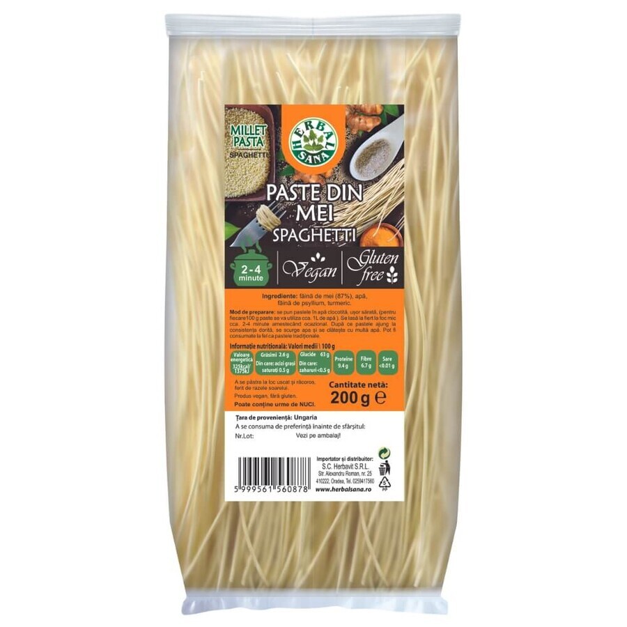 Paste din mei, spaghetti, 200 g, Herbal Sana