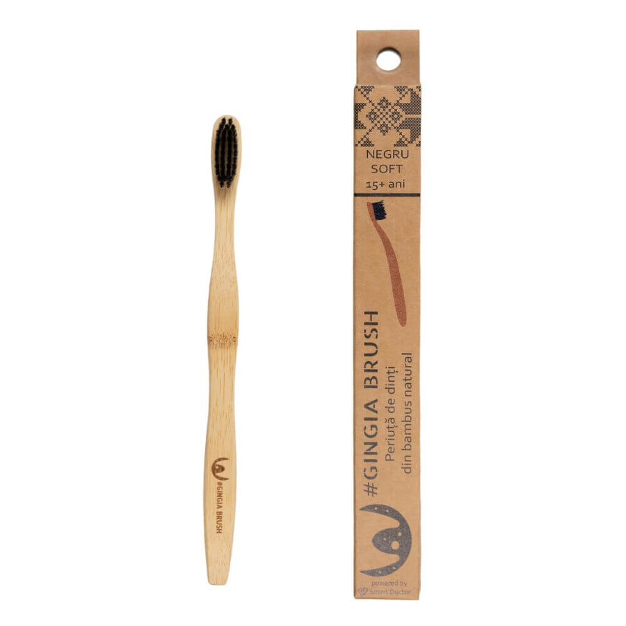 Bamboo toothbrush, 15+ years, soft, black, 1 piece, Gingia