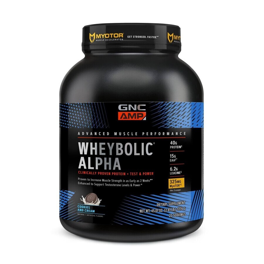 Gnc Amp Wheybolic Alpha Myotor, Proteína de suero de leche con sabor a galleta de nata, 1276 G