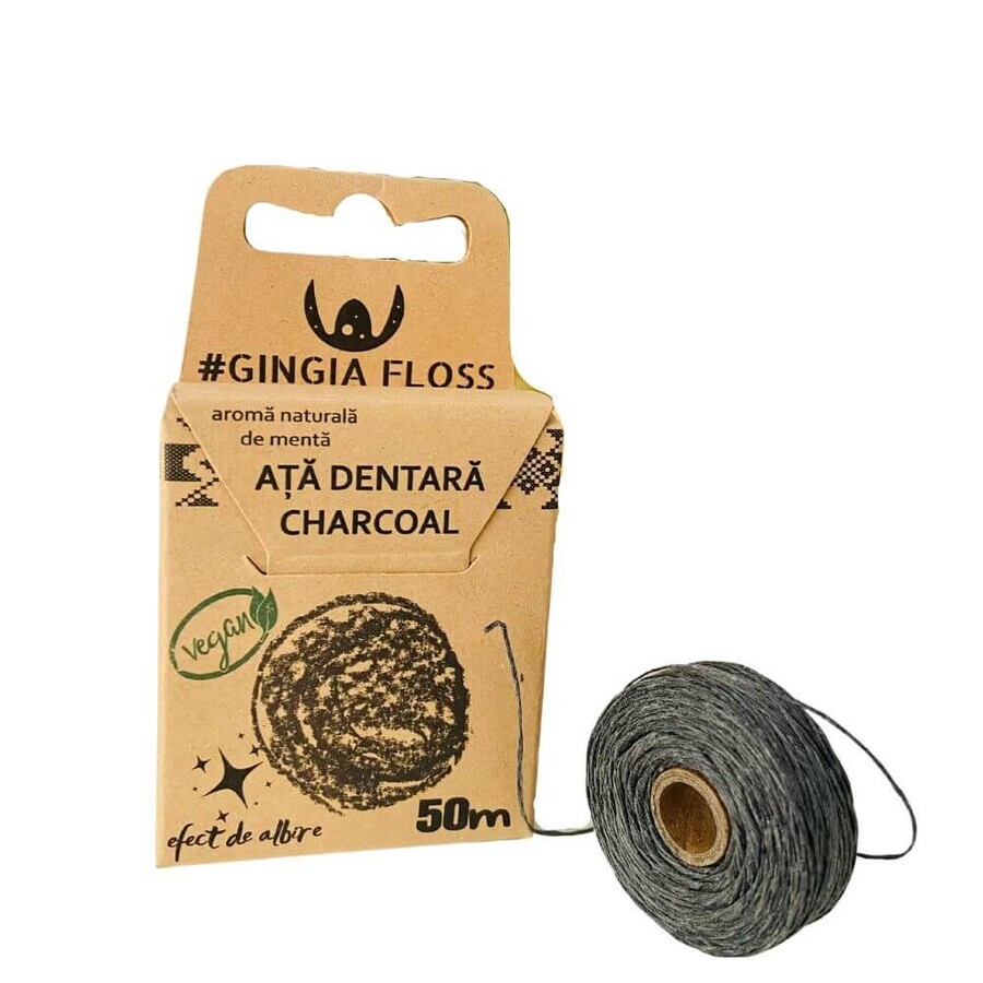 Filo interdentale con carbone naturale e fibra cerata, 50 m, Gingia