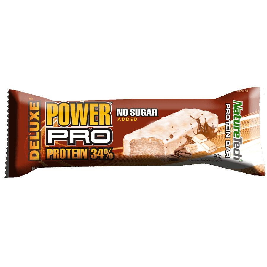 Baton energizant fara zahar cu 34% Proteina si mocca Power Pro Deluxe, 80 g, Nature Tech