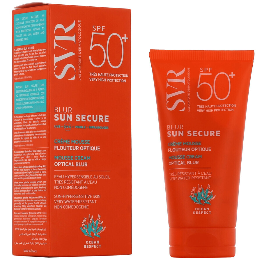 Cremă tip spumă fără parfum pentru protecție solară SPF 50+ Sun Secure Blur, 50 ml, SVRR