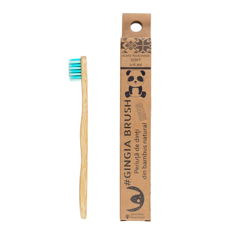 Kids bamboo toothbrush, 2+ years, soft, blue-green, 1 piece, Gingia