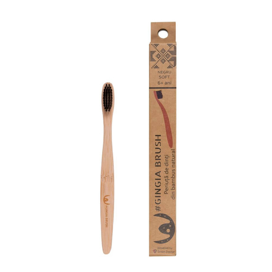 Bamboo toothbrush, 6+ years, soft, black, 1 piece, Gingia