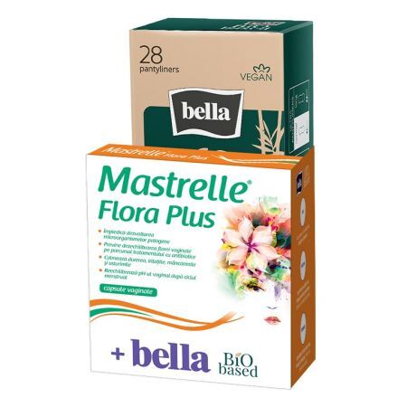 Mastrelle Flora Plus, 10 capsule vaginali, Fiterman Pharma + Assorbenti giornalieri normali a base biologica, 28 pezzi, Bella