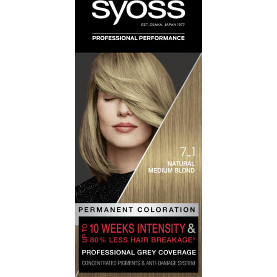 Syoss Color Tintura permanente per capelli 7-1 Biondo medio naturale, 1 pz