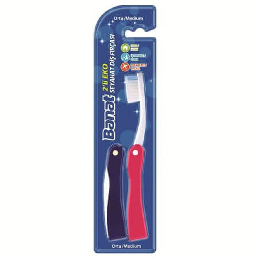 Brosse à dents pliante, moyenne, 2 pièces, Banat