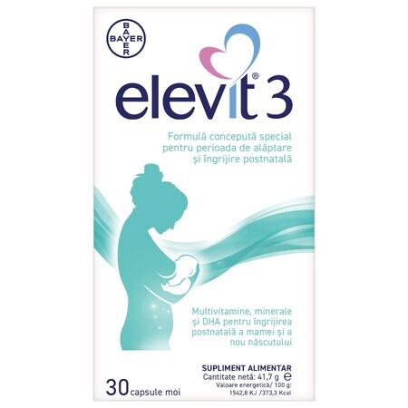 Elevit 3, Multivitaminici per il periodo postpartum e allattamento, 30 capsule, Bayer