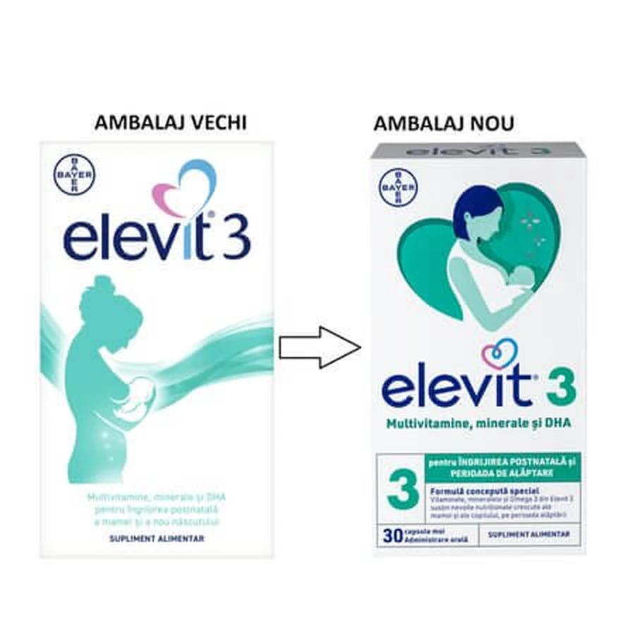 Elevit 3 multivitamins for the postnatal and breastfeeding period, 30 capsules, Bayer