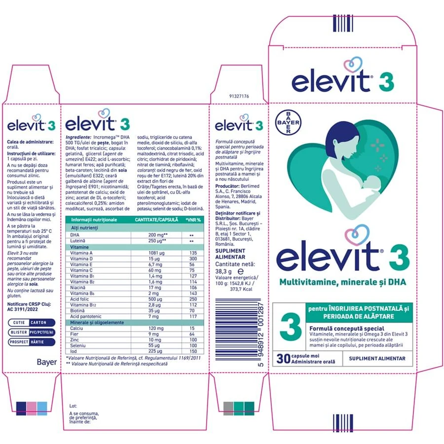 Elevit 3 multivitamins for the postnatal and breastfeeding period, 30 capsules, Bayer