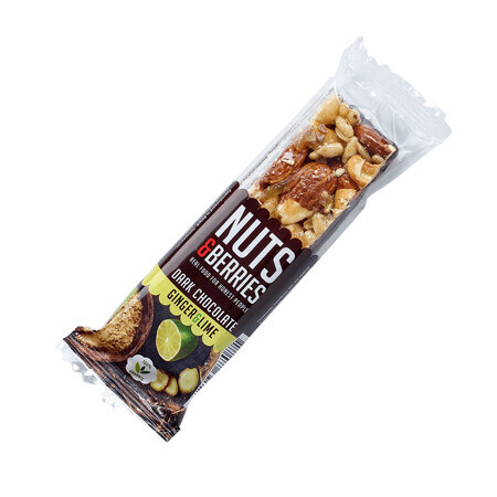 Bio-Knusperriegel mit Nüssen, Zartbitterschokolade, Ingwer und Limette, 40 g, Nutsandberries